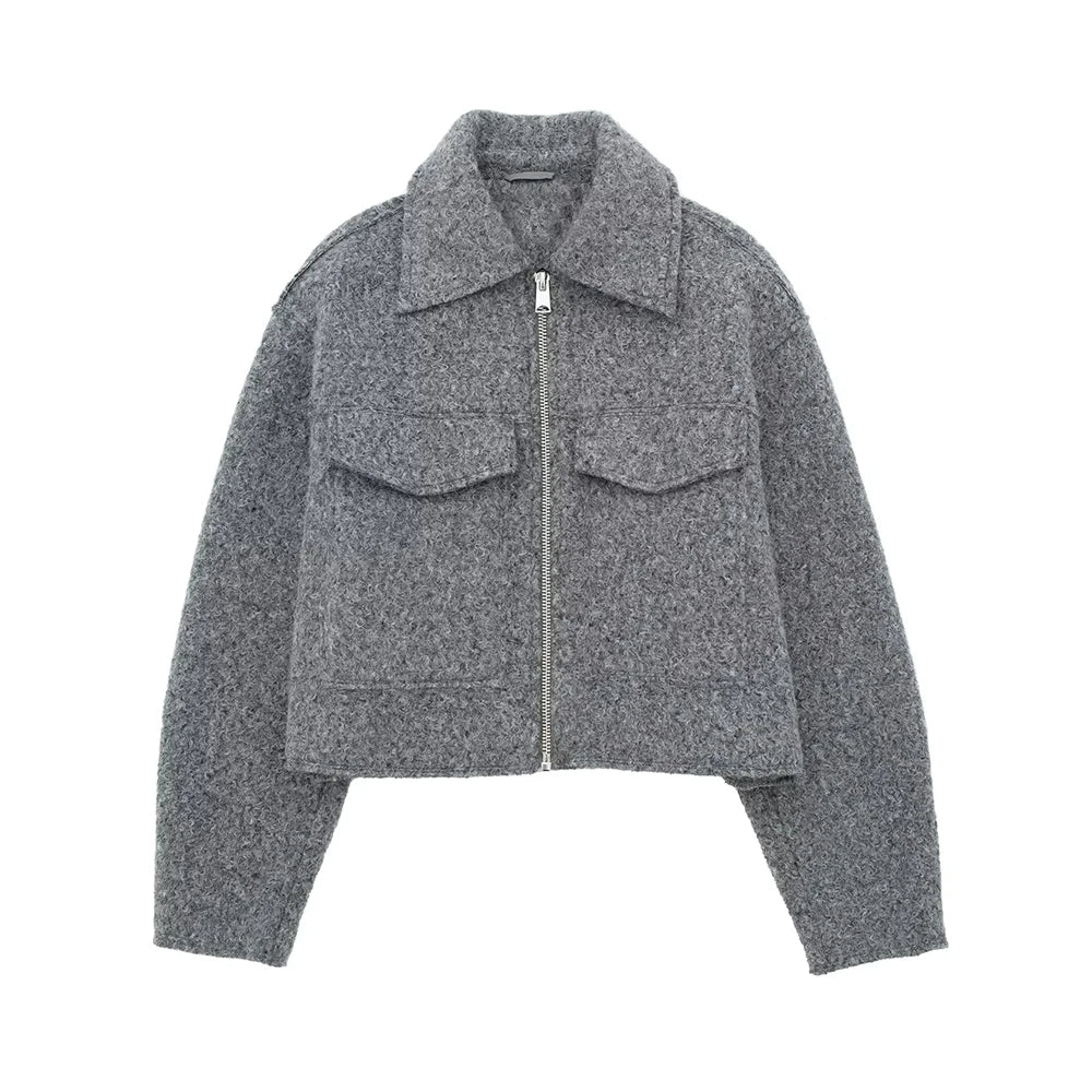 Textured Pocket Detail Bomber Jacket
